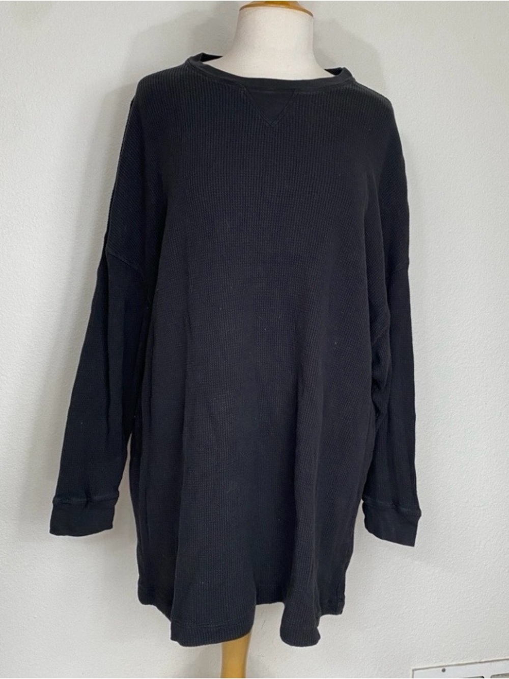 Free People Womens Gray Waffle Knit Batwing Cotton Oversize Tunic Top Size Small